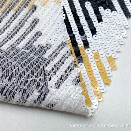 Polyester Knitting Metallic Sequin Mesh Embroidered Fabric